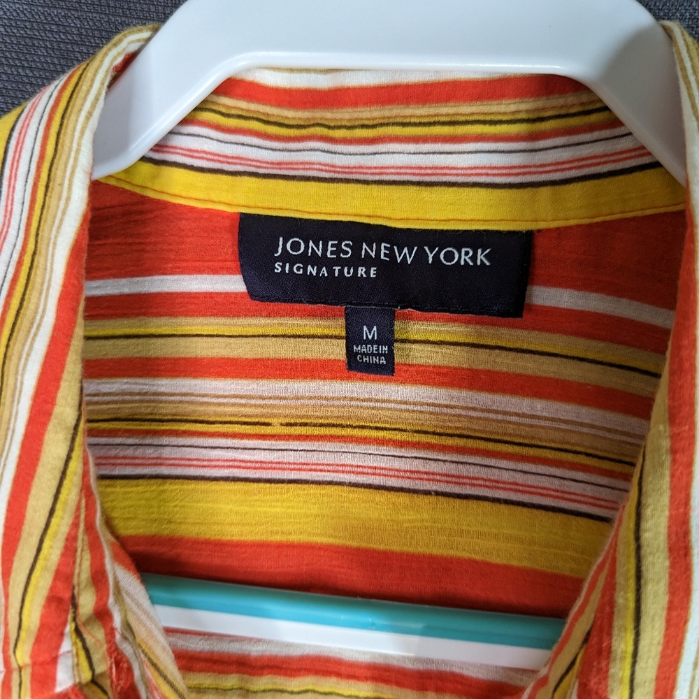 Orange Red Yellow Striped Blouse M Jones New York - Picture 11 of 16